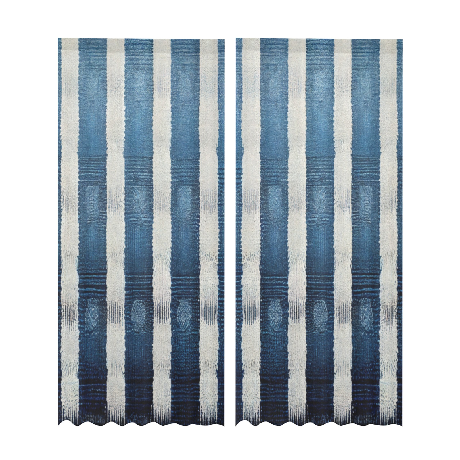 blue and white striped pattern Gauze Curtain 28"x95" (Two-Piece)