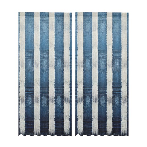 blue and white striped pattern Gauze Curtain 28"x95" (Two-Piece)