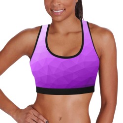 Purple gradient geometric mesh pattern Women's All Over Print Sports Bra (Model T52)