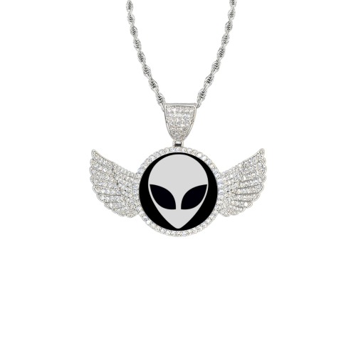 484OP Wings Silver Photo Pendant with Rope Chain