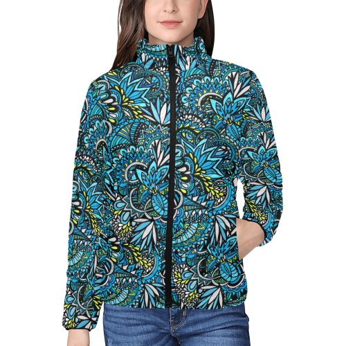 Cerulean Swirls Women's Stand Collar Padded Jacket (Model H41)