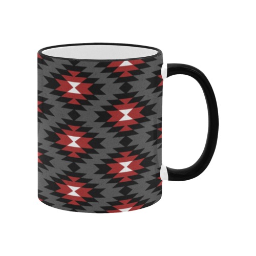 Red & Black Aztec Custom Edge Color Mug (11oz)