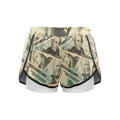 US PAPER CURRENCY Women's Sports Shorts with Compression Liner (Model L63)