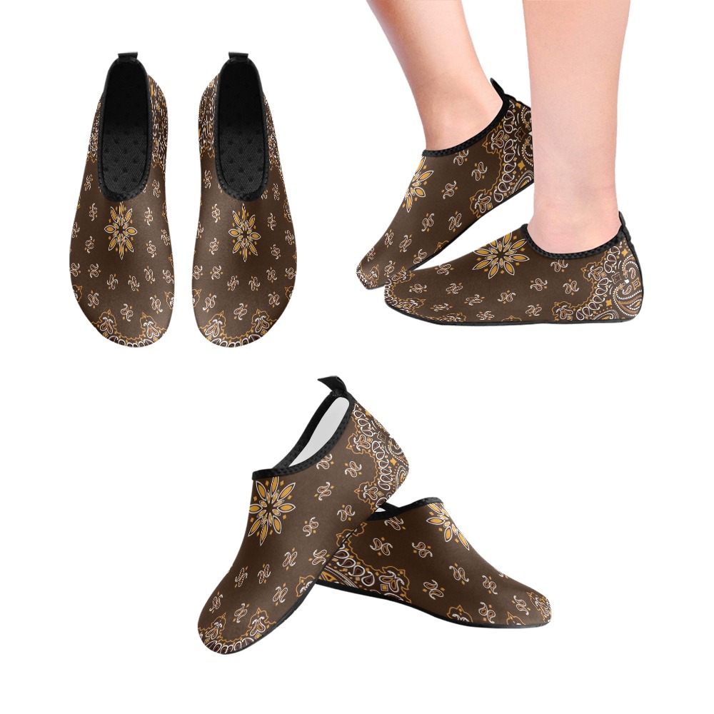 Bandanna Pattern Brown Women's Slip-On Water Shoes (Model 056)