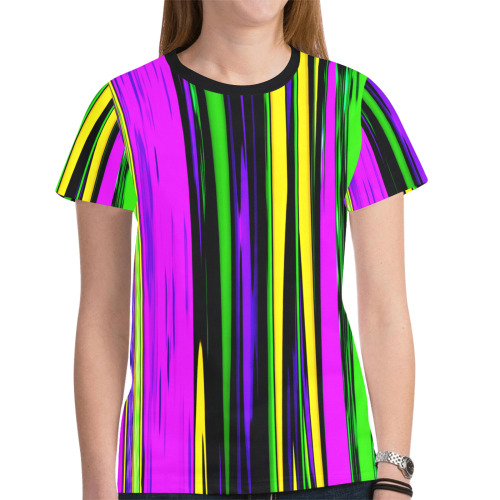 Mardi Gras Stripes New All Over Print T-shirt for Women (Model T45)