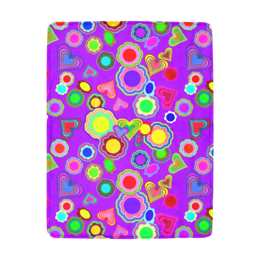Groovy Hearts and Flowers Purple Ultra-Soft Micro Fleece Blanket 43"x56"