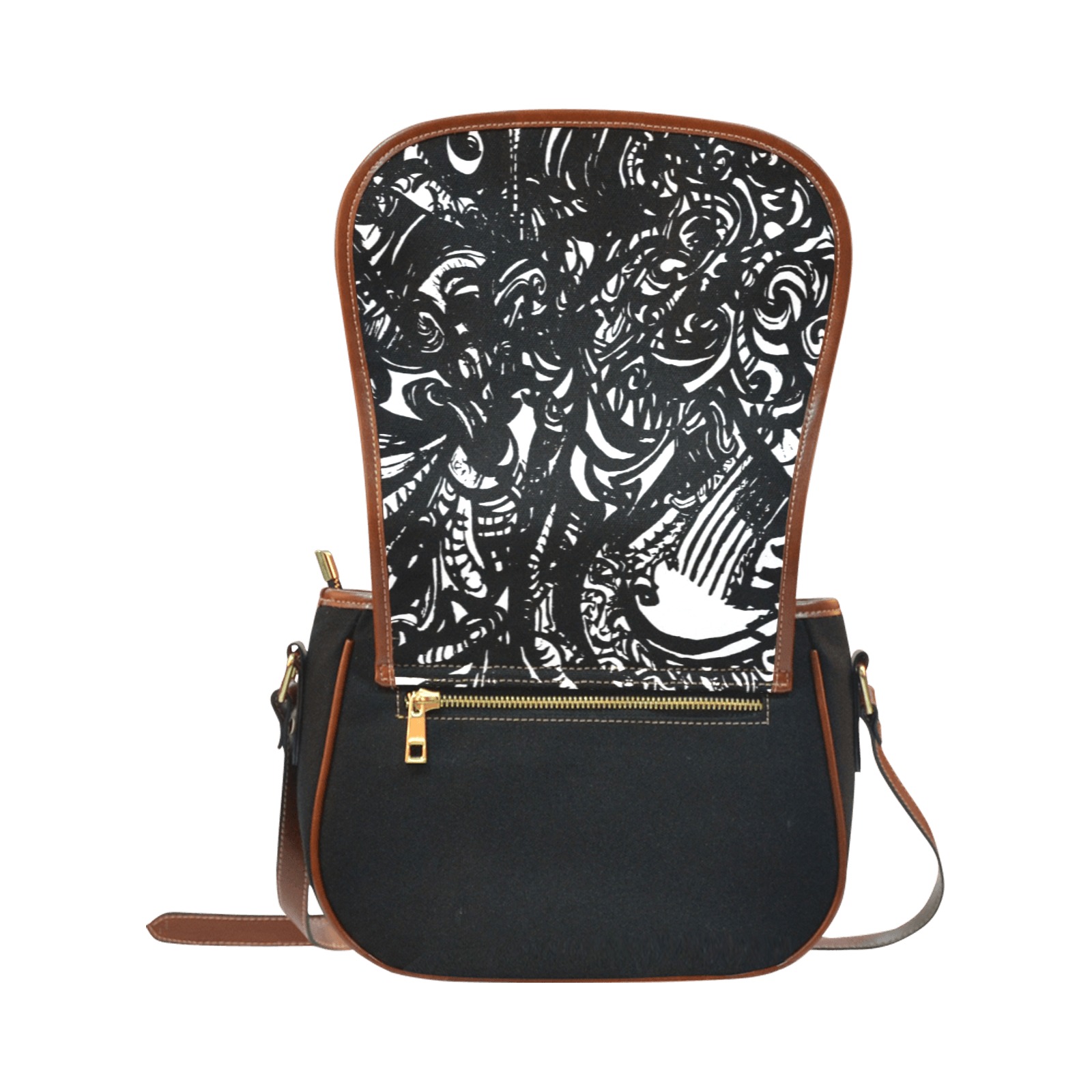 Black and White Graffiti style Saddle Bag/Small (Model 1649)(Flap Customization)