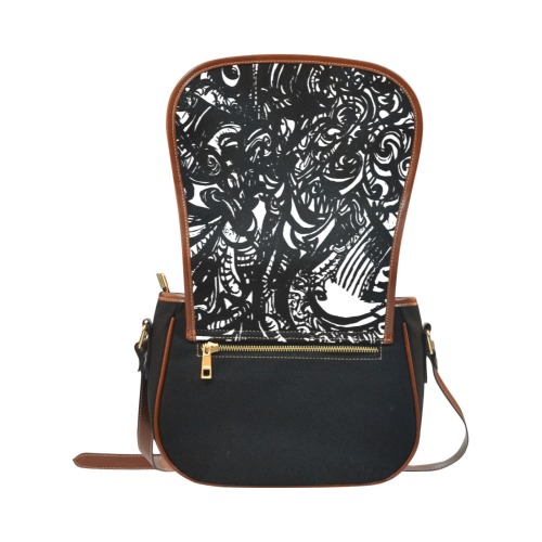 Black and White Graffiti style Saddle Bag/Small (Model 1649)(Flap Customization)