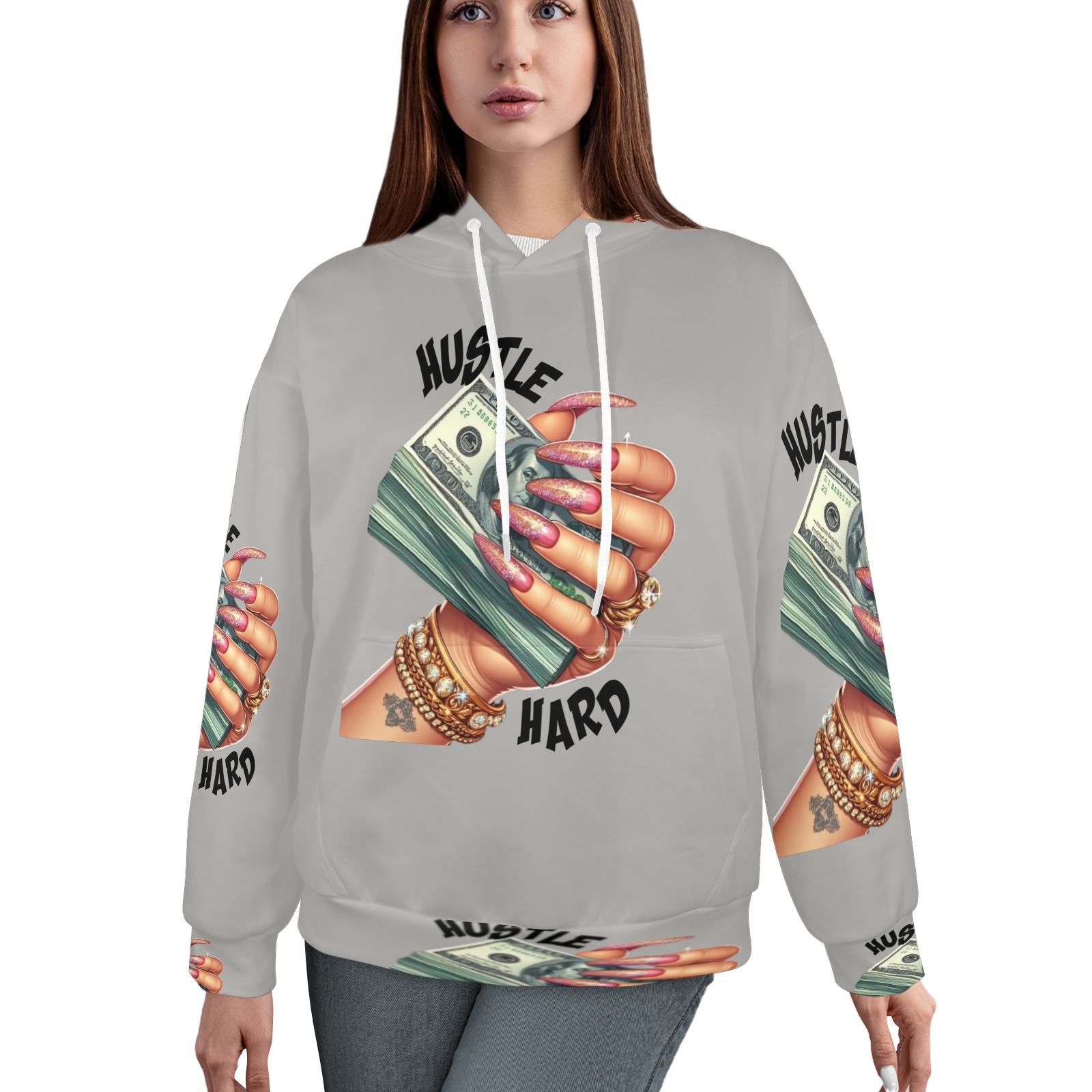 Hustle Hard Woman 2 Women's All Over Print Hoodie (Model H61)
