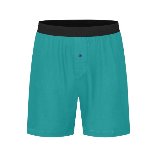 color teal Men's Mid-Length Pajama Shorts (Model L46)