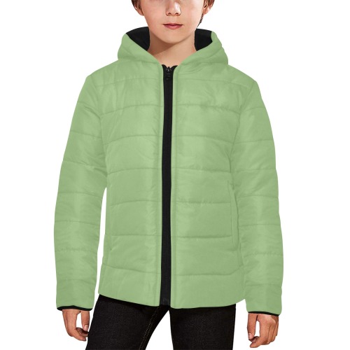 color asparagus Kids' Padded Hooded Jacket (Model H45)