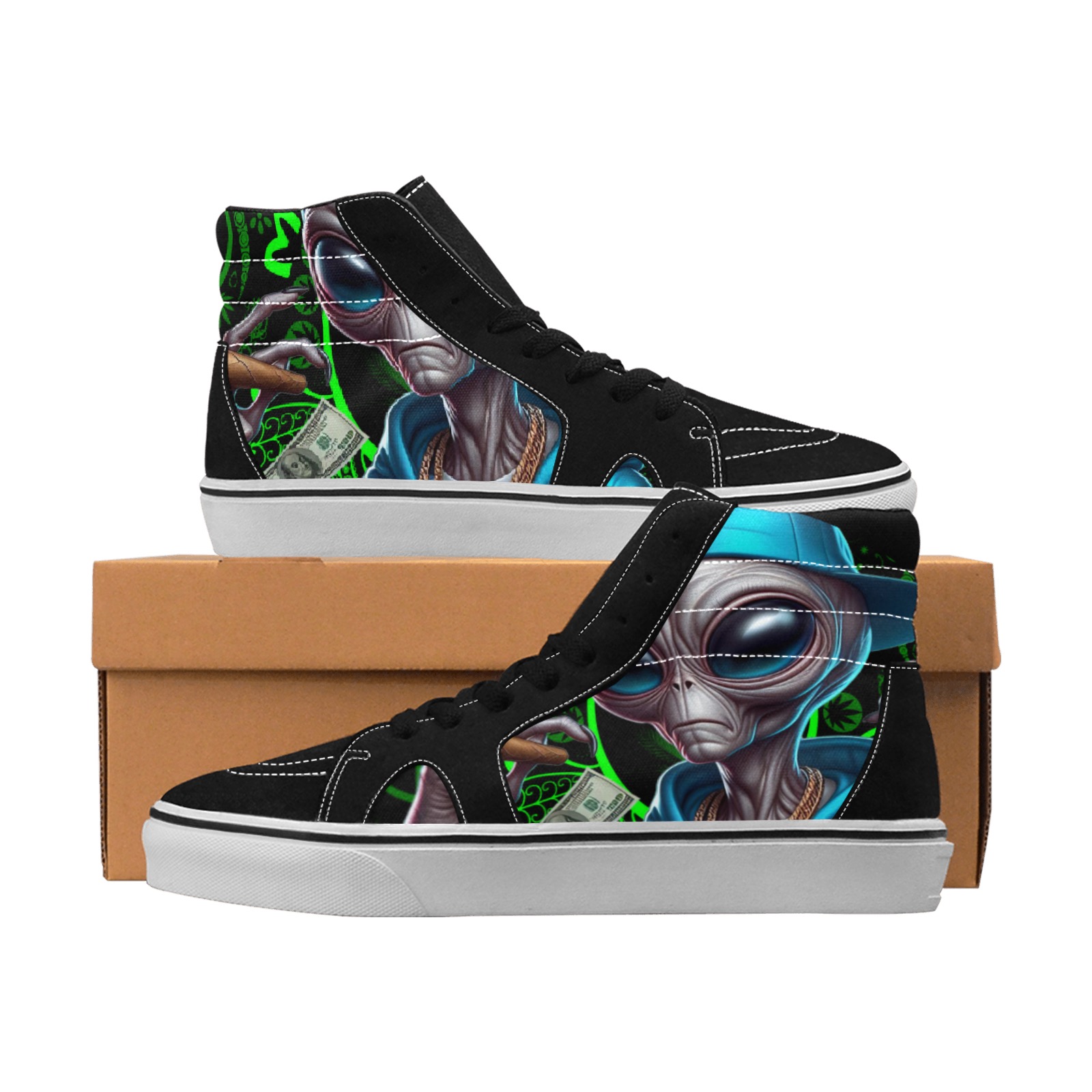 Smoking Alien Men's High Top Skateboarding Shoes (Model E001-1)