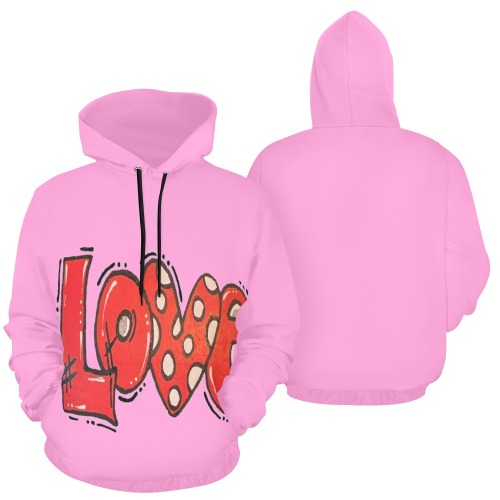 transparent LOVE in Quotes light hot pink All Over Print Hoodie for Men (USA Size) (Model H13)