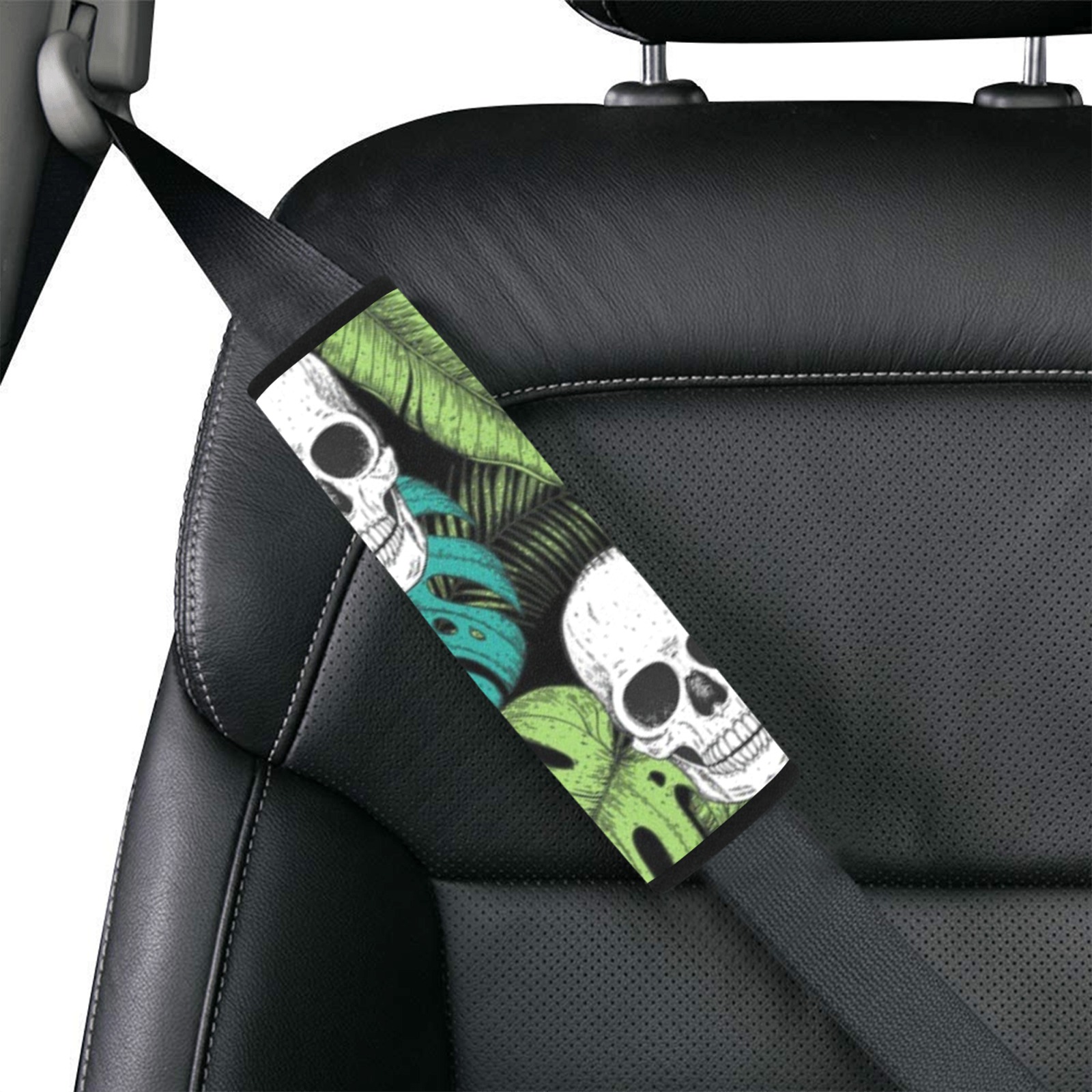 Green Skull Seat Belt Cover Car Seat Belt Cover 7''x12.6'' (Pack of 2)