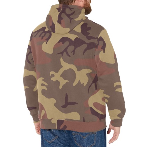 Camo Dark Brown Men's Long Sleeve Fleece Hoodie (Model H55)
