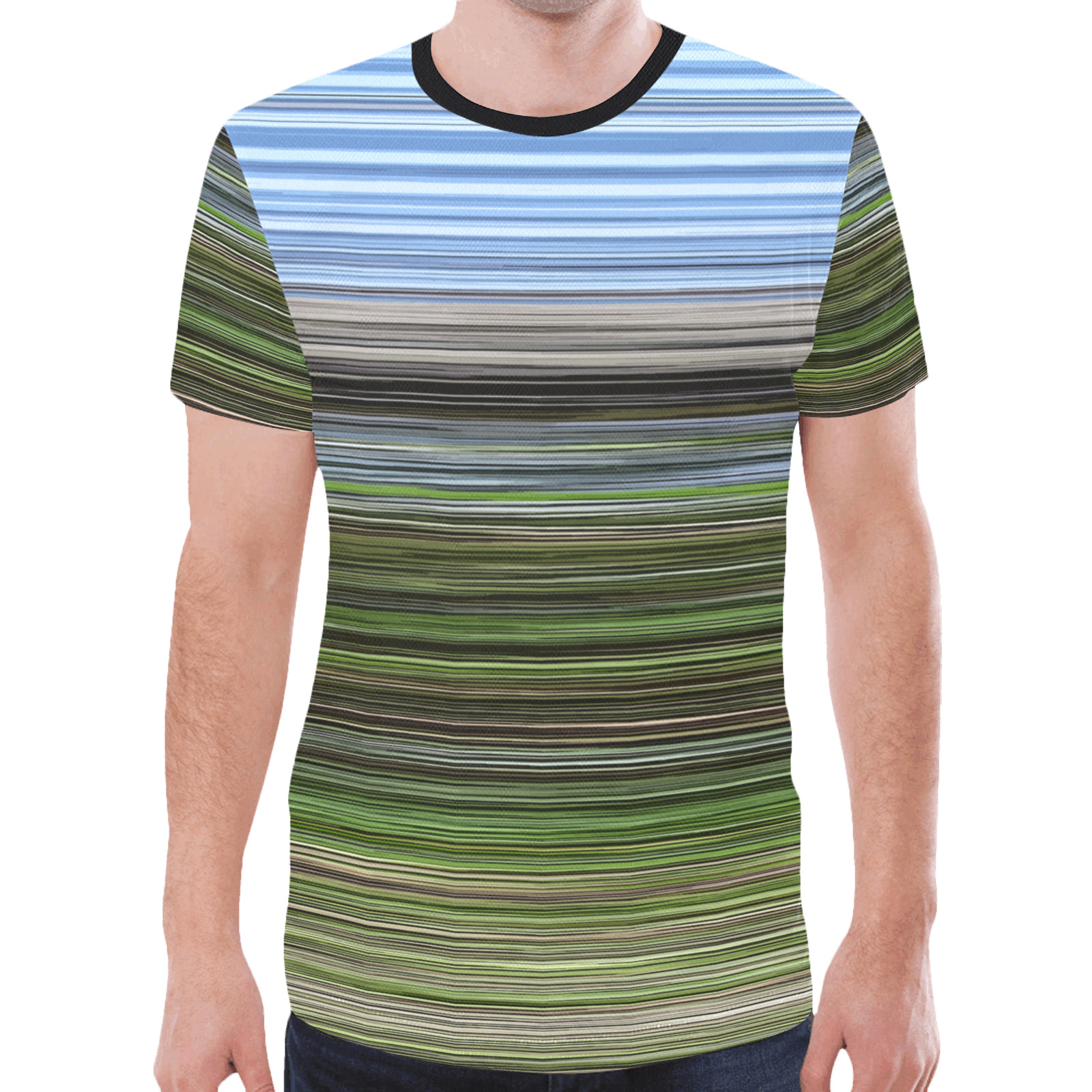 Blue And Green Horizontal Abstract Stripes New All Over Print T-shirt for Men (Model T45)