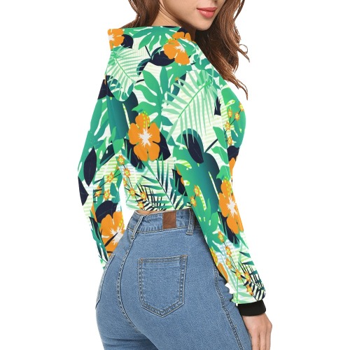 GROOVY FUNK THING FLORAL All Over Print Crop Hoodie for Women (Model H22)