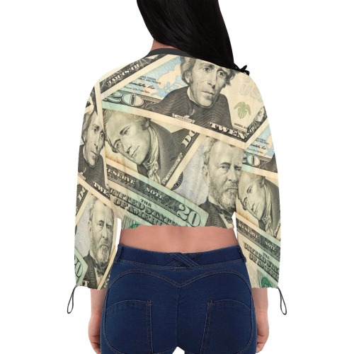 US PAPER CURRENCY Cropped Chiffon Jacket for Women (Model H30)