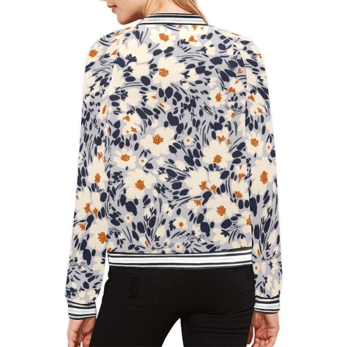 BW tropical floral All Over Print Bomber Jacket for Women (Model H21)