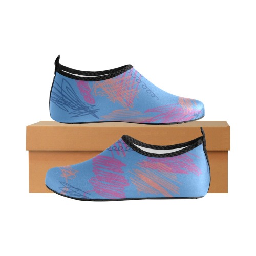 Artistic Scribbles on Blue Women's Slip-On Water Shoes (Model 056)
