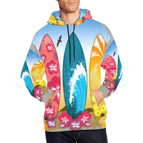 Surfboard Beach All Over Print Hoodie for Men (USA Size) (Model H13)