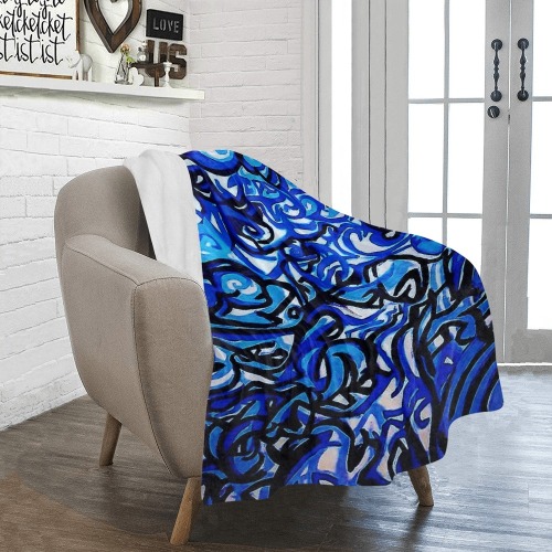 Blue Abstract Graffiti Home Range Ultra-Soft Micro Fleece Blanket 40"x50"