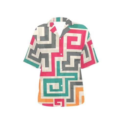 Retro Mod Geom Abstract All Over Print Hawaiian Shirt for Women (Model T58)