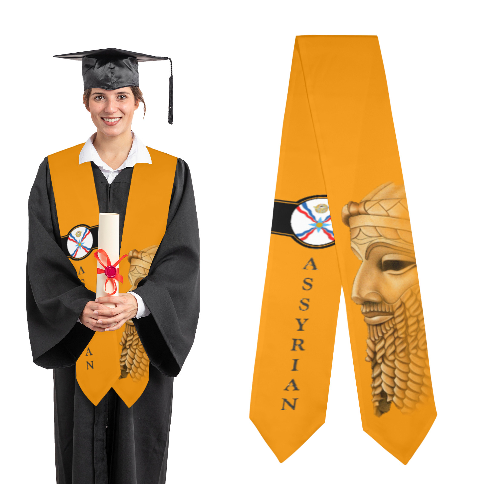 Sargon gold and the flag Graduation Stole
