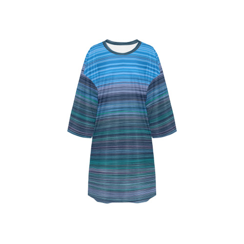 Abstract Blue Horizontal Stripes Women's Oversized Sleep Tee (Model T74)