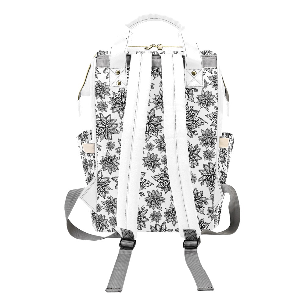 Creekside Floret pattern white Multi-Function Diaper Backpack/Diaper Bag (Model 1688)