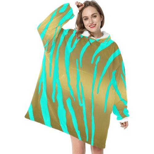 Gold Tiger Stripes Aqua Blanket Hoodie for Women