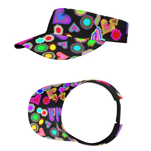 Groovy Hearts and Flowers Black All Over Print Sports Visor