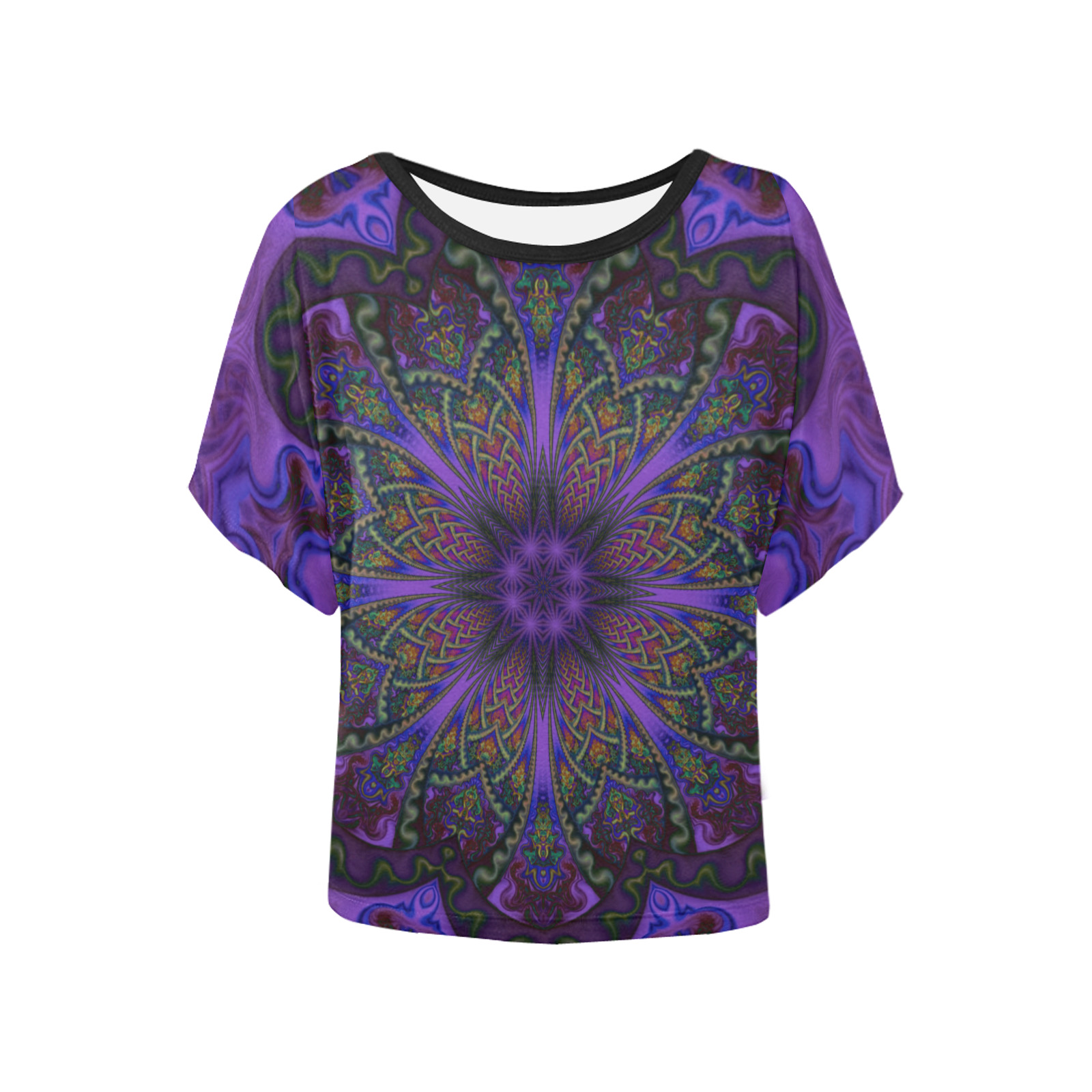 Purple Fractal Mandala Women's Batwing-Sleeved Blouse T shirt (Model T44)