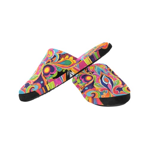 Abstract Retro Hippie Paisley Floral Women's Cotton Slippers (Model 0601)