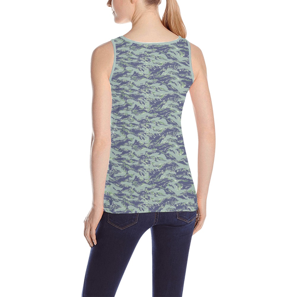 Jungle Tiger Stripe Green Camouflage All Over Print Tank Top for Women (Model T43)