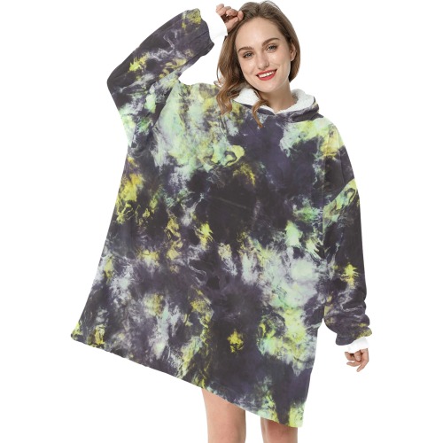 Green and black colorful marbling Blanket Hoodie for Women