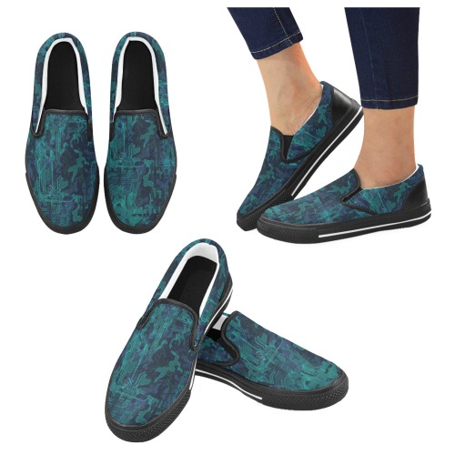 Cyber Camo Women's Unusual Slip-on Canvas Shoes (Model 019)