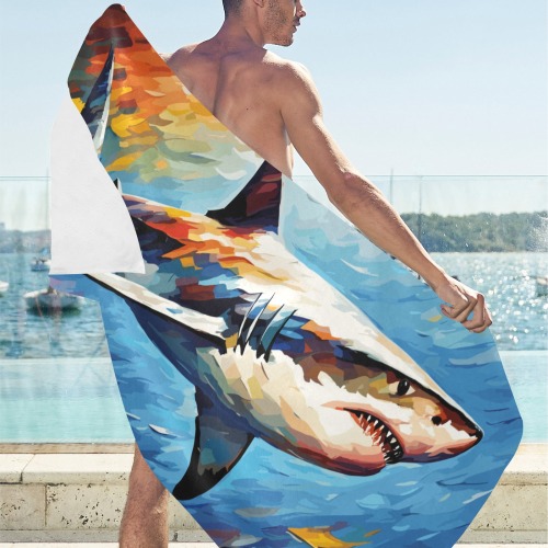 Cute shark under the sea colorful ocean art. Beach Towel 32"x 71"