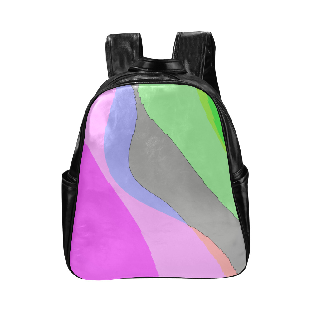 Abstract 703 - Retro Groovy Pink And Green Multi-Pockets Backpack (Model 1636)