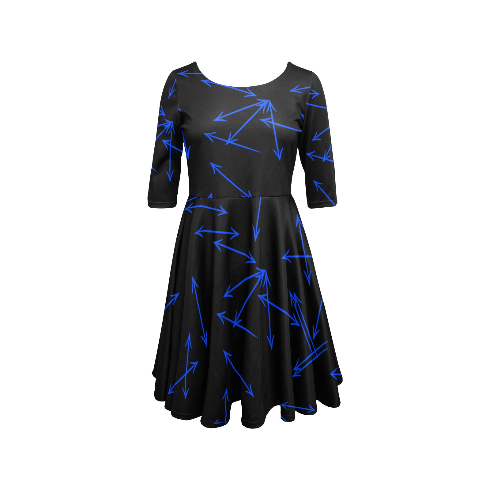 Arrows Every Direction Blue Half Sleeve Skater Dress (Model D61)