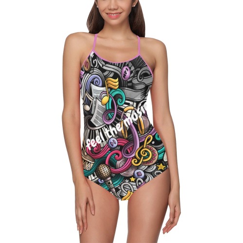 Graffiti Woman's Swimwear Feel the music Strap Swimsuit ( Model S05)