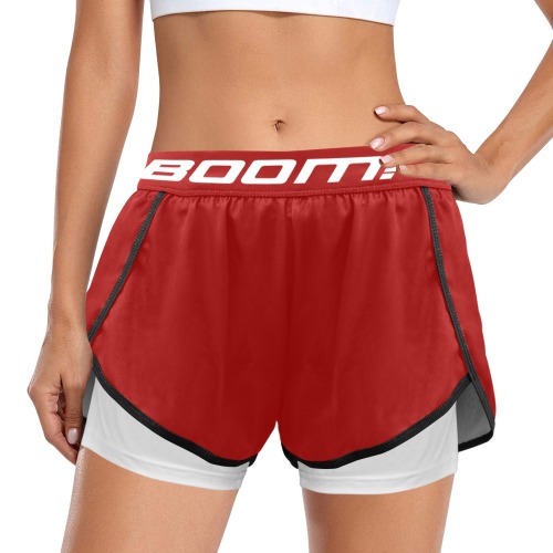 Maroon Collection Women's Sports Shorts with Compression Liner (Model L63)