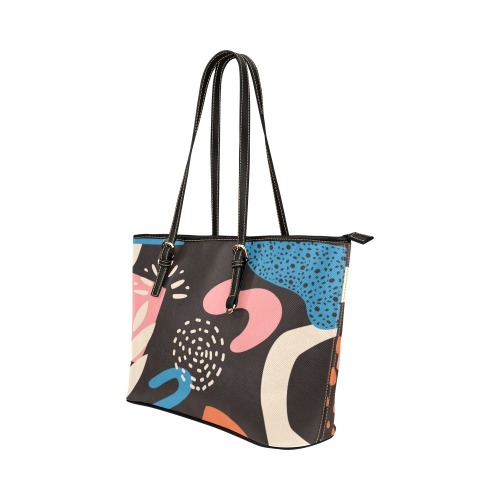 Fun Tropical Abstract Doodles Leather Tote Bag/Large (Model 1651)