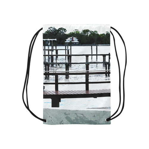 Docks On The River 7580 Small Drawstring Bag Model 1604 (Twin Sides) 11"(W) * 17.7"(H)
