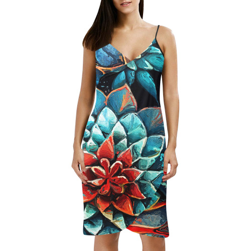 flowers botanic art (8) dress fashion Spaghetti Strap Backless Beach Cover Up Dress (Model D65)