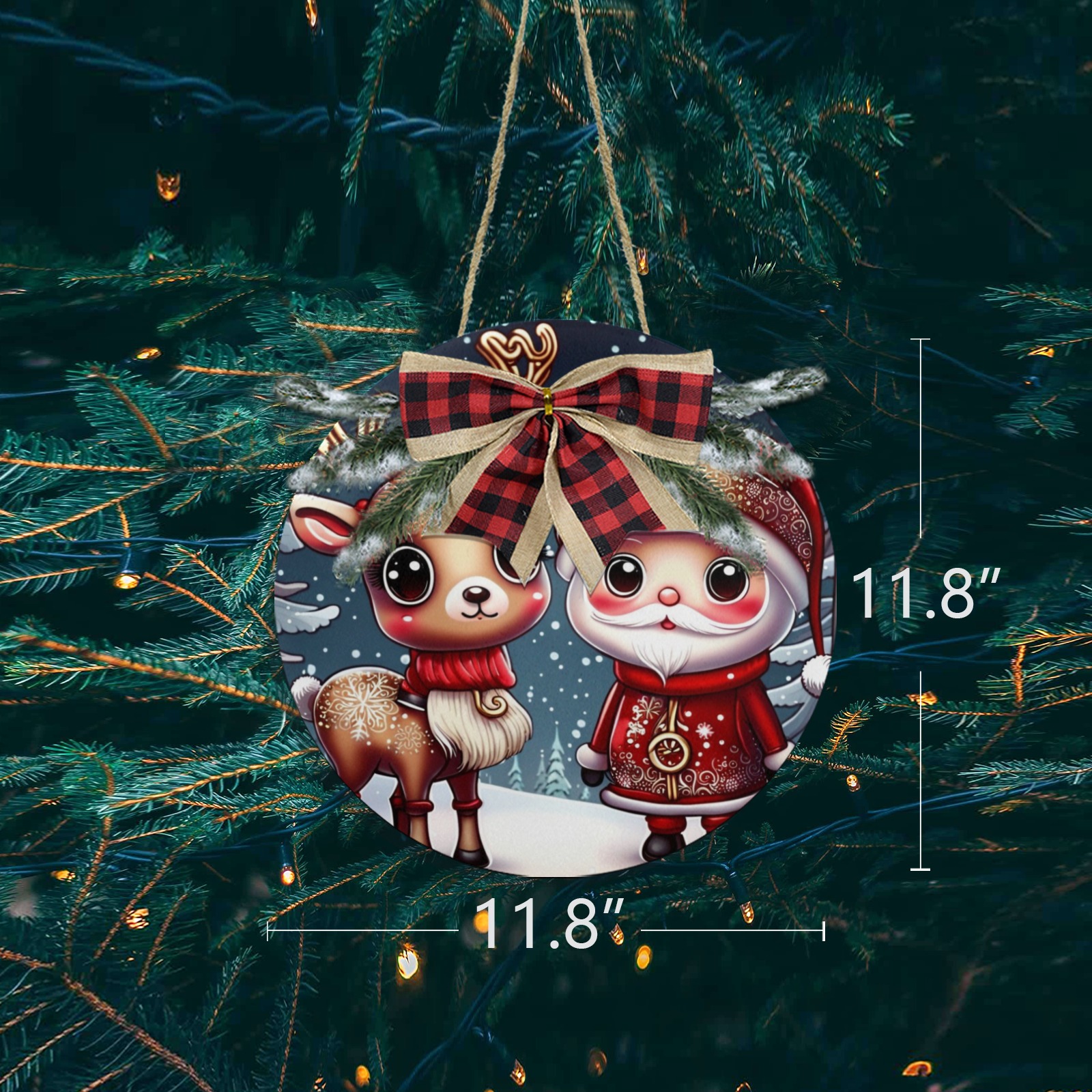 Santa and Reindeer Christmas Door Hanger (11.8inch)