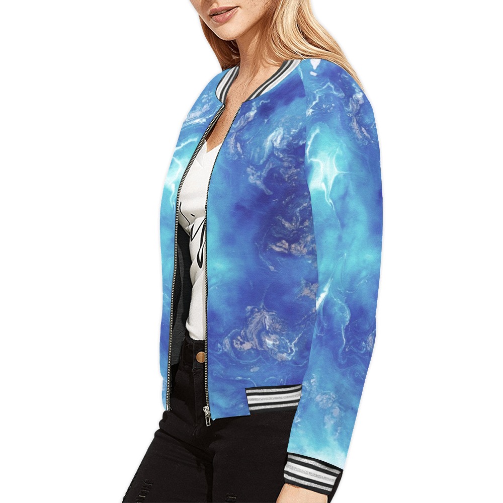 Encre Bleu Photo All Over Print Bomber Jacket for Women (Model H21)