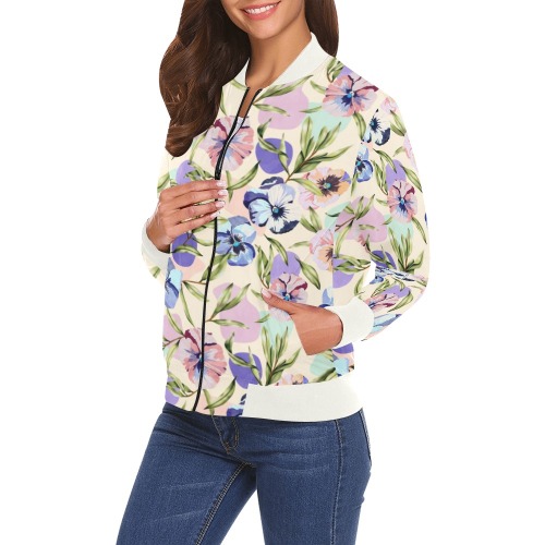 Beautiful tropical garden pastel colors All Over Print Bomber Jacket for Women (Model H19)