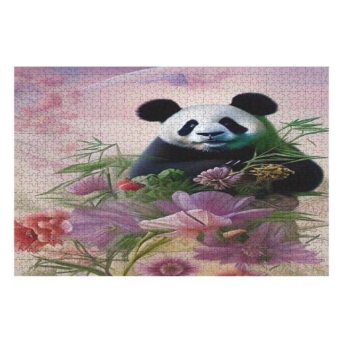 Panda Flowers 1000-Piece Wooden Photo Puzzles