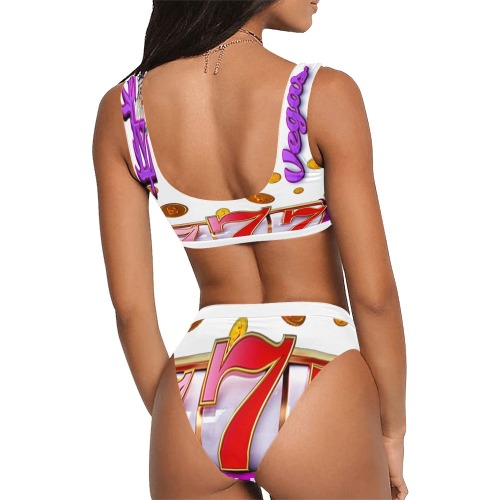Vegas-Text-Style-Effect Sport Top & High-Waisted Bikini Swimsuit (Model S07)
